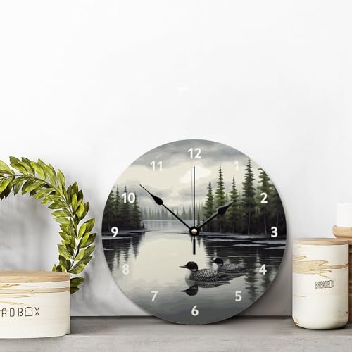 Loon Rustic Wall Clock Chic Style Wood Clock 12 Silent Non-Ticking Quartz Battery Operated Clock for Living Room Kitchen Bedroom Farmhouse Home Decor Birthday Wedding Gift