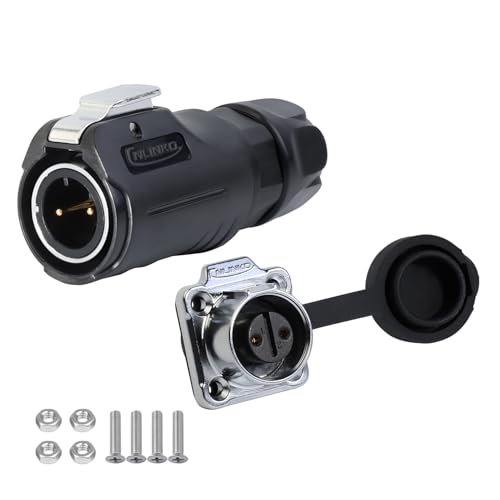 CNLINKO LP-12 2 Pin Connector IP68 Waterproof Circular Electrical Plug for Outdoor Equipment Solar Industrial Machinery DC 12V Flange Mount Metal-Reinforced Kit (2-Pin)