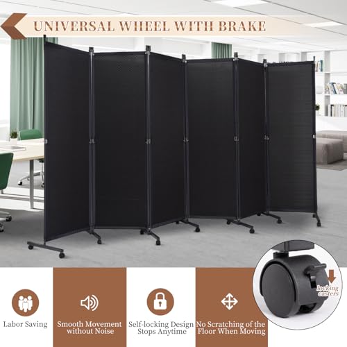 Room-Divider-Screen-Wide-Room-Divider-PanelWheels-Decorative-Divider-for-Room-Separation-6-Panel-Portable-Wall-Divider-Freestanding-Room-Partitions-and-Dividers-Black-Room-Separator-for-Studio Room Divider Screen Wide Room Divider PanelWheels Decorative Divider for Room Separation 6 Panel Portable Wall Divider Freestanding Room Partitions and Dividers Black Room Separator for Studio