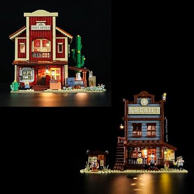 FUNWHOLE Old West Post Office Lighting Building-Bricks Set & Sheriff's-Office Lighting Building-Bricks Set