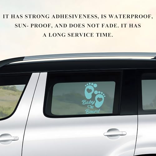 Image of Baby on Board Car Sticker, High Intensity Reflective Baby on Board Footprint Safety Warning Decal, Waterproof Kids on Board Baby in Car Feet Decal Sticker for Bumper (Light Blue)