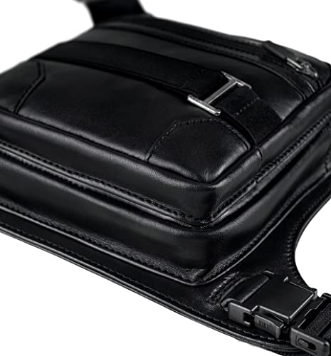 Sacoche de jambe moto cuir vachette pleine fleur noir ajustable