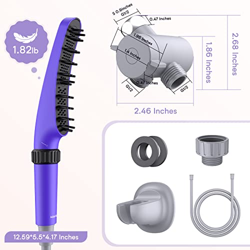 Dog Shower Sprayer Attachment, Watersong 4 Settings Dog Washing Shower Attachment, 118" Hose, Dog Bath Rubber Soft Brush, Pet Washer Shower Wand For Bathtub Spout Easy To Install, Abs Material, Purple #TOP7