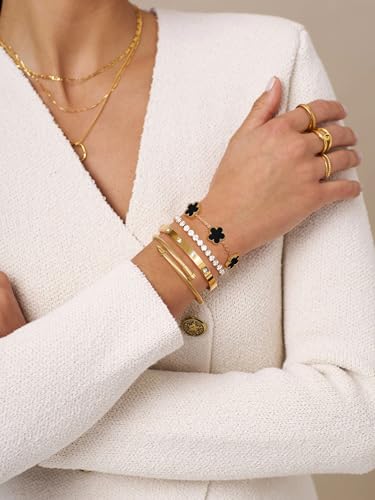 18K Gold Clover Bracelets Set Love Bangles Bracelets for Women Non Tarnish, Stacking Gold Bracelets Trendy Jewelry Gift for Women3