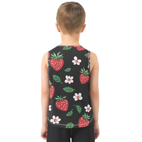 JUNZAN Fruit Strawberry Floral Tank Top for Boys Sleeveless Teens Vest Kids Active Shirt for Soccer Teenis Exercise Beach 3T3