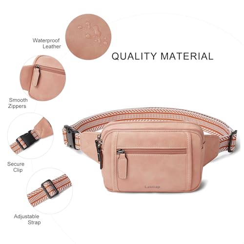 Image of LATMAP 3L TRIPLE ZIP Fanny Packs Belt Bag For Women Men Crossbody Waist Pack Sling Chest Bum Travel Bag Purse Faux Leather Fashion Cute Light Pink