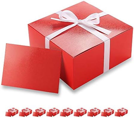 PACKHOME Gold Gift Boxes 8x8x4 Inches, Bridesmaid Boxes, Paper Gift Boxes with Lids for Gifts, Crafting, Cupcake Boxes, with Greeting Cards and Satin Ribbons (Glossy with Embossing, 10 PCS)