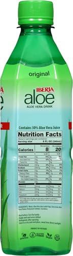 Iberia Aloe Vera Drink with Pulp, No Sugar, Original,16.9 Fl Oz (Pack of 8)
