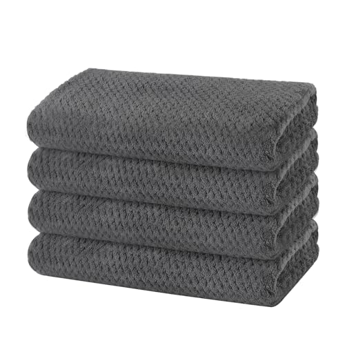 KinHwa Gray Bathroom Hand Towels, Microfiber Face Towels, 11x20 Inch, 4Pack