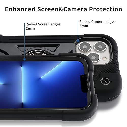 Image of MARKILL Plastic, Silicone Compatible with iPhone 13 Pro Max Case 6.7 Inch with Ring Stand, Heavy-Duty Military Grade Shockproof Case Phone Cover with Magnetic Car Mount For iPhone 13 Pro Max. Black