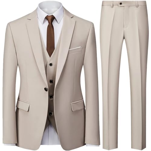 Dndrdhfb Men's Casual Suit 3-Piece Solid Color Single-Breasted Business Suit Jacket Pants Vest3