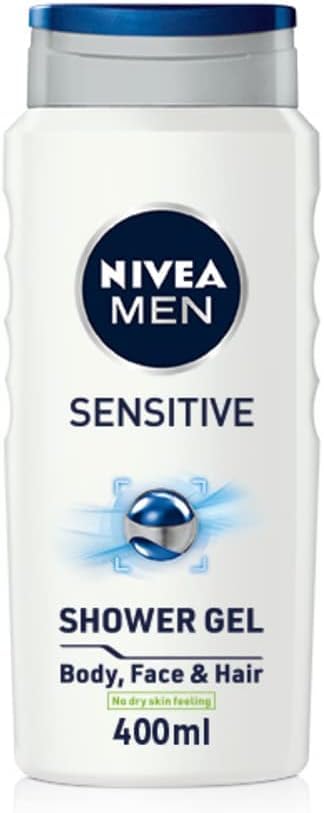 NIVEA MEN Sensitive Shower Gel Pack of 6 (6 x 400ml), Alcohol-Free Sensitive Skin Shower Gel, Gentle Shower Gel for Men, Shower Gel for Irritated Skin