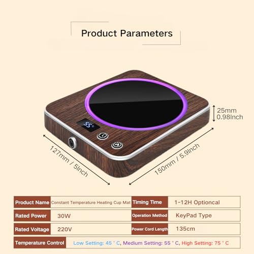 VIBEELEAF Intelligent Coffee Mug Warmer for Desk - Electric Cup Warmer with 3 Temperature Settings, Portable Beverage Warmer for All Mugs | Office Accessories & Gift (walnut) - Image 4