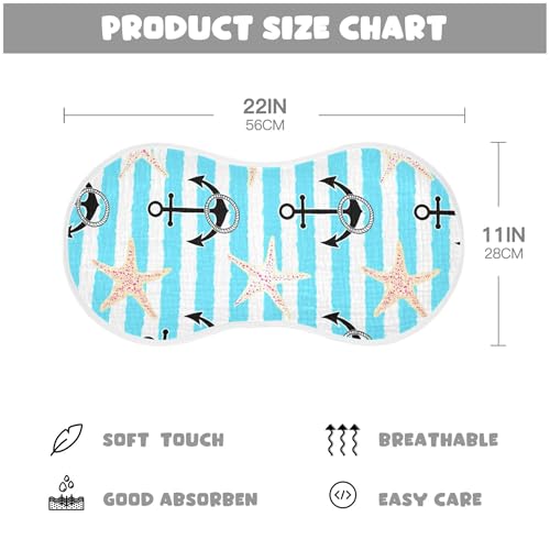 xigua Stripes and Starfish Muslin Baby Burp Cloths Set of 4, Super Soft & Absorbent Burping Rags, Cotton Burp Clothes Shower Gift for Newborn, Baby Girls and Boys4
