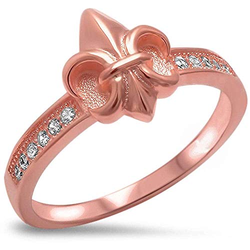 CloseoutWarehouse Clear Cubic Zirconia Fleur De Lis Ring Rose Gold-Tone Sterling Silver