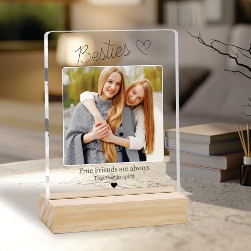 Image of Giftplease Customized Friends Plaque with Wooden Stand | Personalized Photo Frame with Quote | Best Friend Birthday Gift, Farewell Gift, Friendship Day Gift for BFF Keepsake Room Decor FR 03