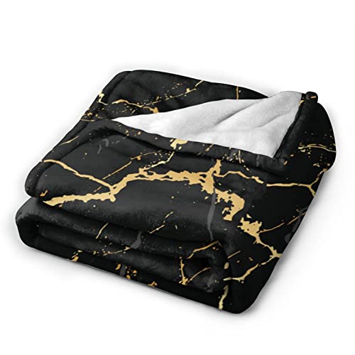 Perinsto Black And Golden Yellow Marble Throw Blanket Ultra Soft Warm All Season Marbling Texture Decorative Fleece Blankets For Bed Chair Car Sofa Couch Bedroom 50"X40" #TOP1