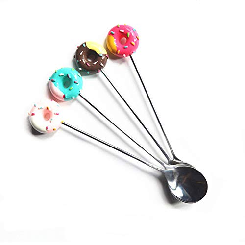 Tangser Little Teaspoons Cute Donut, Stainless Steel Coffee Spoon, Sugar Funny Spoons, Baby Kids Tableware, Dessert Spoon, Multi-Functional Kitchen Tools Set (4 Colors, 4Pcs) #TOP8