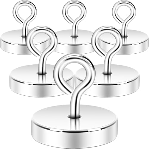 Neosmuk Magnetic Eyeblot Hooks, 100lb Heavy Duty Extra Strong Large Magnet Hook with Eye Bolt for Cruise Cabin,Magnet Eyelet Hanger for Hanging, Cruise Essentials Hook(Silver, 6 Pack)