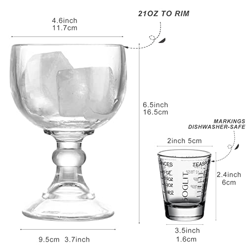 Margarita Schooner Beer Glasses 21 Oz Set Of 4 With Extra Measuring Shot Glasses, Large Shrimp Cocktail Glasses Goblet, Large Stemmed Glasses With Thick Bottom For Coronaritas, Margaritas, Cocktails #TOP1