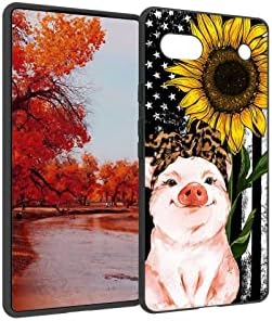 Designed for Google Pixel 6A Pig Case,Retro American Flag Sunflower Leopard Headband Pig Pattern for Google Case Women Girls,Soft Silicone Protective Case for Google