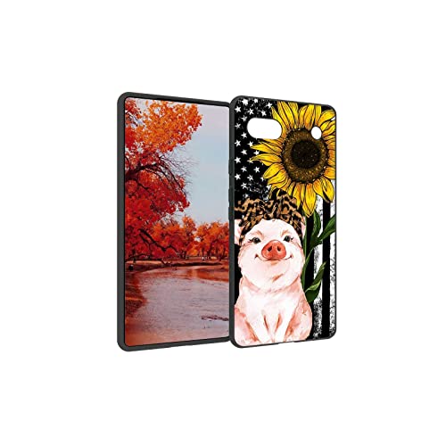 Designed For Google Pixel 6A Pig Case,Retro American Flag Sunflower Leopard Headband Pig Pattern For Google Case Women Girls,Soft Silicone Protective Case For Google #TOP2