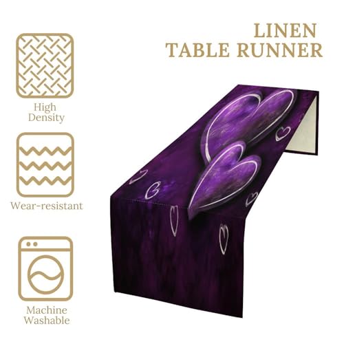 Chemin de table épais design cœurs violets tissage de qualité supérieure