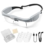 Magnifying Glass with Light Headband, Rechargeable Magnifying Glasses Headset with 5 Detachable Lenses 0.75X- 4.0X Magnifier for Close Work, Reading, Jewelry Making Crafts (Upgraded Gray)