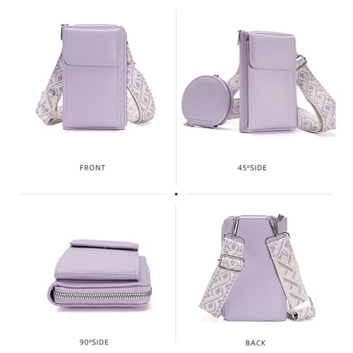 Azonee Small Crossbody Cell Phone Wallet for Women, Mini Shoulder Bag with Credit Card Slots and Coins Purse (Purple)