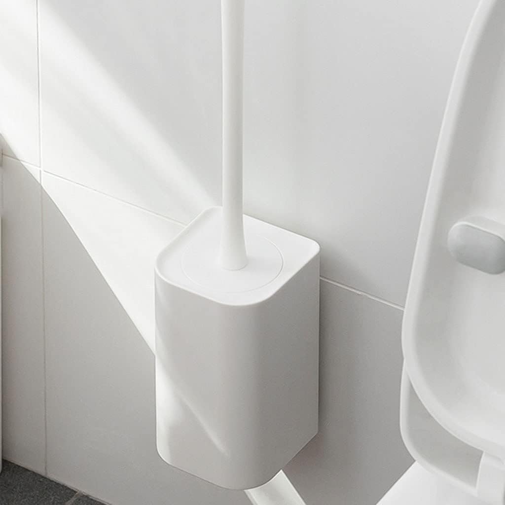 Toilet Brush Holder Long Handle Wall-Mounted Toilet Brush Holder Toilet Brush Dead Corner Cleaning Toilet Brush Pure White Bathroom Toilet Brush Set Toilet Brush Holders(B)