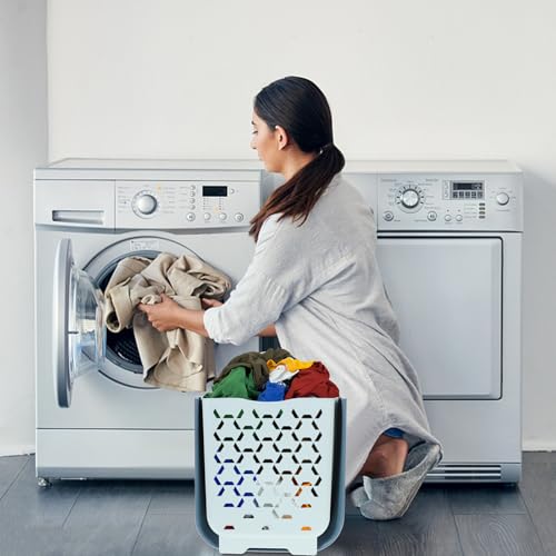 Panier à linge mural pliable bleu en PP et TPE de grande capacité