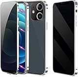 ROMDS Cover Kompatibel mit iPhone 13/13 Pro Max Doppelseitiger Schutz Magnetische Adsorption Metall Stoßstange vorne gehärtetes Glas Privatsphäre Magnetische Hülle, Silber, für 13 Mini