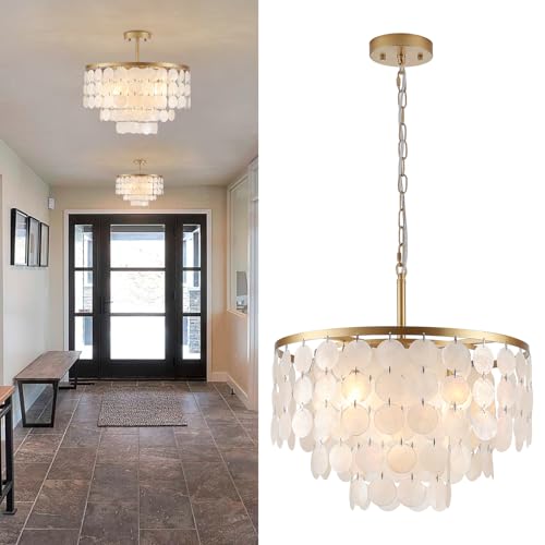 17.72 Capiz Shell Chandelier 5 Light Dining Room Light Fixture Gold