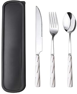 nuoshen Flatware Set, Portable Utensils Set 3 Pieces Stainless Steel Knife Fork Spoon Set with Ceramics Handle Polished Silverware Cutlery Set for Home Restaurant Travel Camping Party
