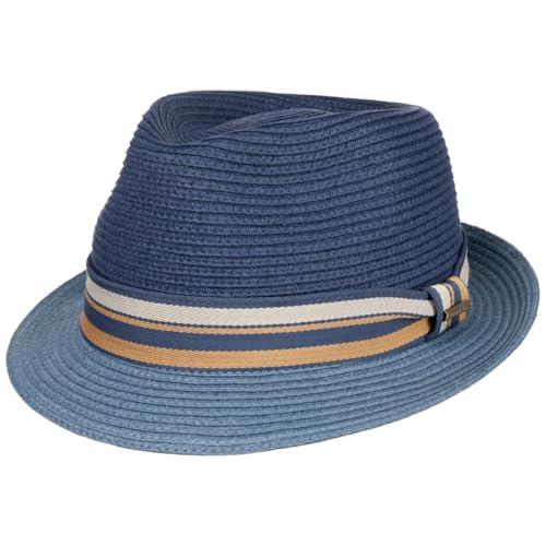 Stetson Licano Toyo Trilby Strohhut UV Schutz 40+ Damen Herren Frühling Sommer blau XL (60-61 cm)