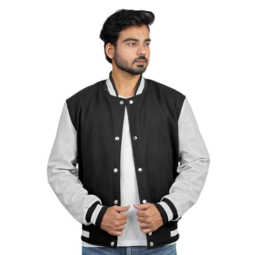 Image of Men's Fashion Varsity Jacket Causal Slim Fit Wool Letterman Baseball Bomber Jackets