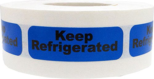 Blue/Black Keep Refrigerated Stickers 0.5x1.5" 500/roll