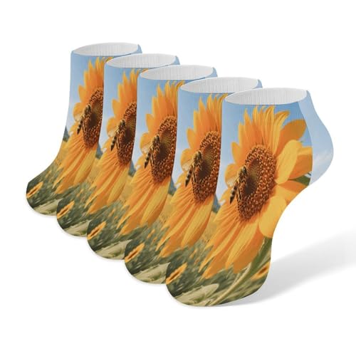 VstaDank Bee on A Sunflower Ankle Socks 5 Pairs Fashion Invisible Low Cut Sock for Adult Casual Short Sock Soft Cozy No Show Socks