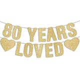 Pre-Strung 80th Birthday Banner - Gold Glitter, Happy 80th Birthday Decorations for Women, 80 Year Old Anniversary Party Decor for Men, 80 Bday Sign for Him/Her