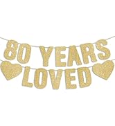 Pre-Strung 80th Birthday Banner - Gold Glitter, Happy 80th Birthday Decorations for Men, 80 Year ...