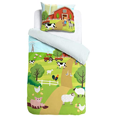 ESPiCO Bettwäsche Sleep and Dream Bauernhof Tiere Schweine Schafe Kühe Traktor Hühner Pferde Bunt Motiv Design Renforcé…