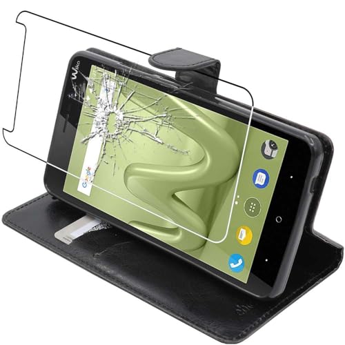 ebestStar - kompatibel mit Wiko Lenny 4 Plus Hülle Kunstleder Wallet Hülle Handyhülle (PU Leder), Kartenfächern, Standfunktion, Schwarz + Panzer Schutz Glas