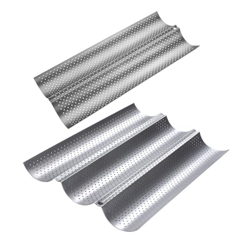 Hoement 2pcs Baguette Pan Two Bagette Home Cake Shop Wave Baking Tray Nonstick Baking Mold