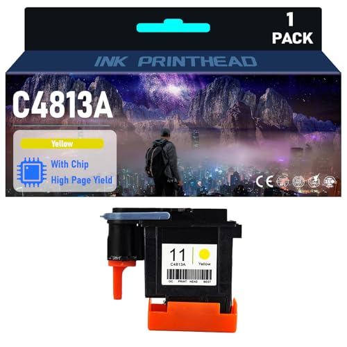 JIABINGBEI 11 Ink Printhead (with chip) C4810A C4811A C4812A C4813A High Yield Compatible Replacement for HP Designjet 500 510 800 100 110 70 9110 9120 9130 Printers,Yellow