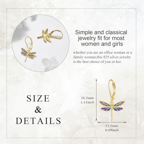 Dragonfly Earrings for Women Sterling Silver Gold Plated Dragonfly Leverback Dangle Earrings Jewelry Gifts for Women4