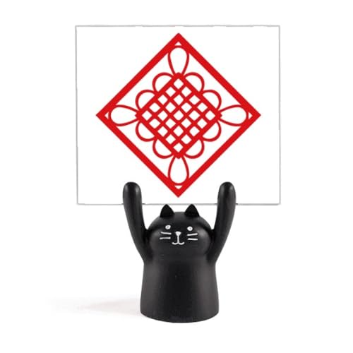 Porte-mémo chat noir en résine avec nœud satiné rouge