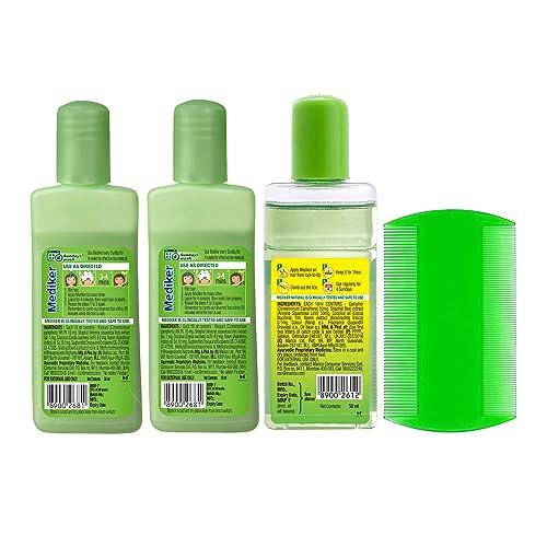 Image of Mediker Anti Lice Combo, Anti lice Shampoo 50ml pack of 2 + Anti lice Oil + Lice Comb, 150 ml, Effective painless way of Lice removal, 100% Natural active with Coconut, Safe for kids