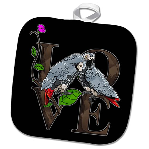 3Drose African Grey Parrot With Plants And Love Quotes For Bird Lovers - Potholders (Phl_324360_1) #TOP11