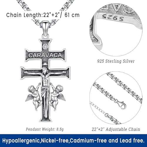 Image of Eusense Cross Necklace for Women Men Crucifix Pendant Sterling Silver 925 Cruz De Caravaca Cross Jesus Crucifix Jewelry