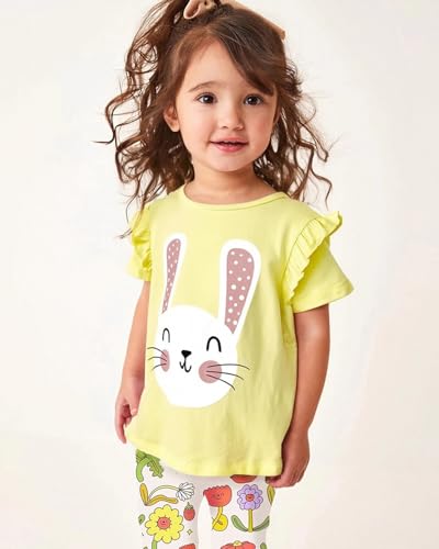 Image of Toddler Girls Bunny T-Shirt Cotton Baby Short Sleeve Easter Outfits Rabbit Shirts Soft Summer Casual Tee Tops